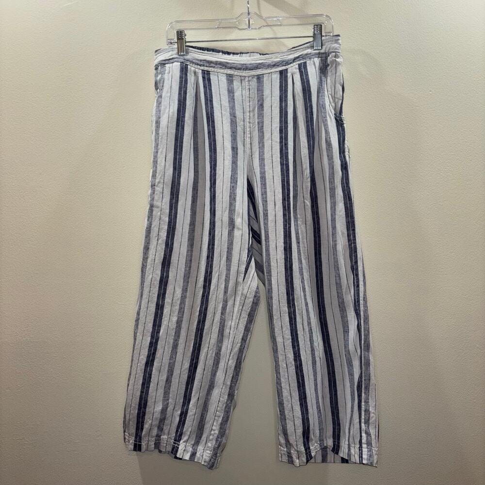 Hatley 100% Linen White Navy Stripe Pull On Pants Resort Beach Size Large
